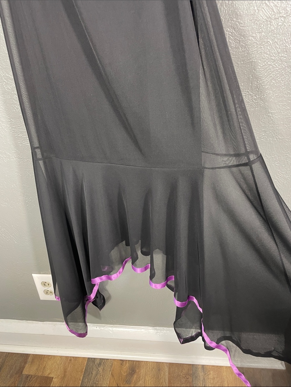 Taboo Handkerchief Hem Empire Waist Dress Black Purple Trim Plus 1X Fairycore - Picture 6 of 10